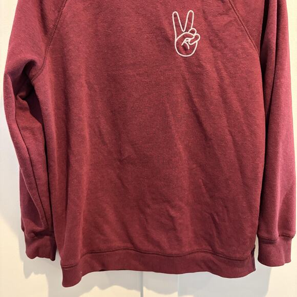 Old Navy Sweatshirt Women M Maroon Peace Sign Hand Graphic Pullover Athleisure - Picture 4 of 11